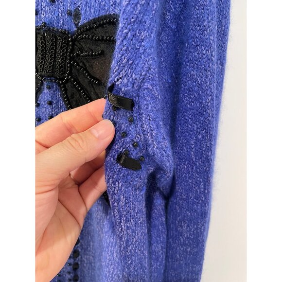 Vtg Karen Scott Silk Blend Bow Sweater Size M Beads Ribbon Preppy Twee Holiday - Picture 5 of 13